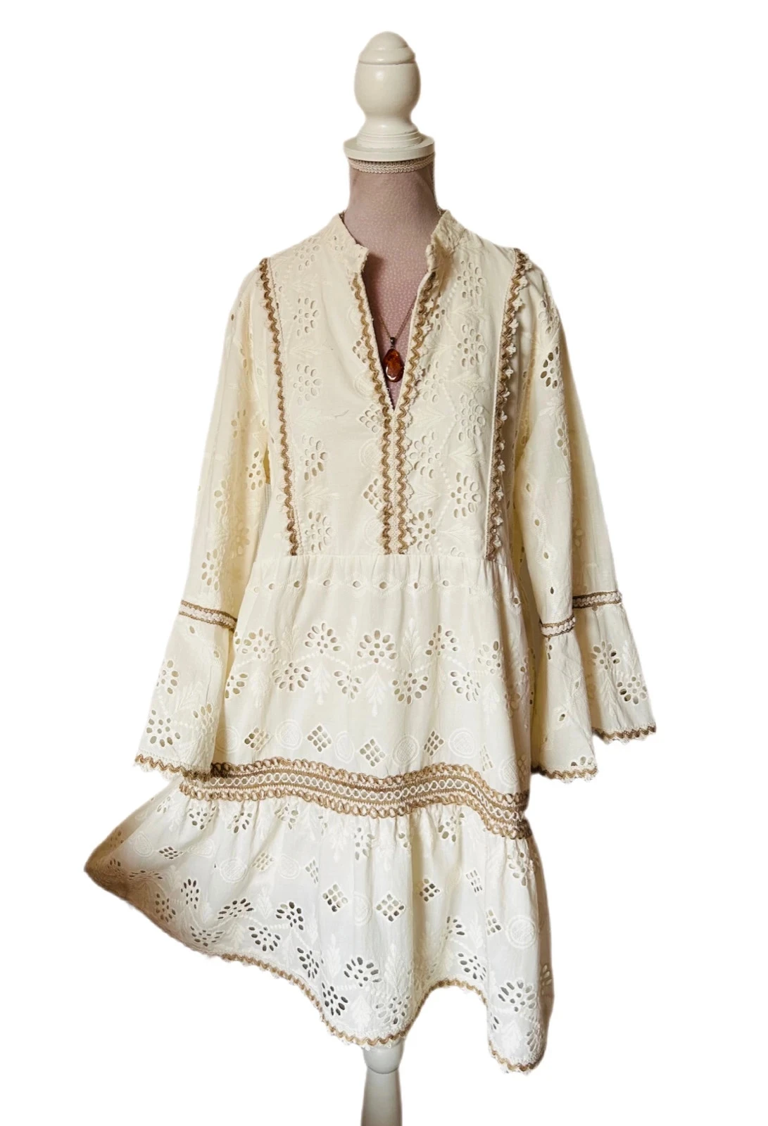 🌾🍃Cotton bohemian cottagecore romantic prairie embroidered dress S/M🌿💐 – photo 9